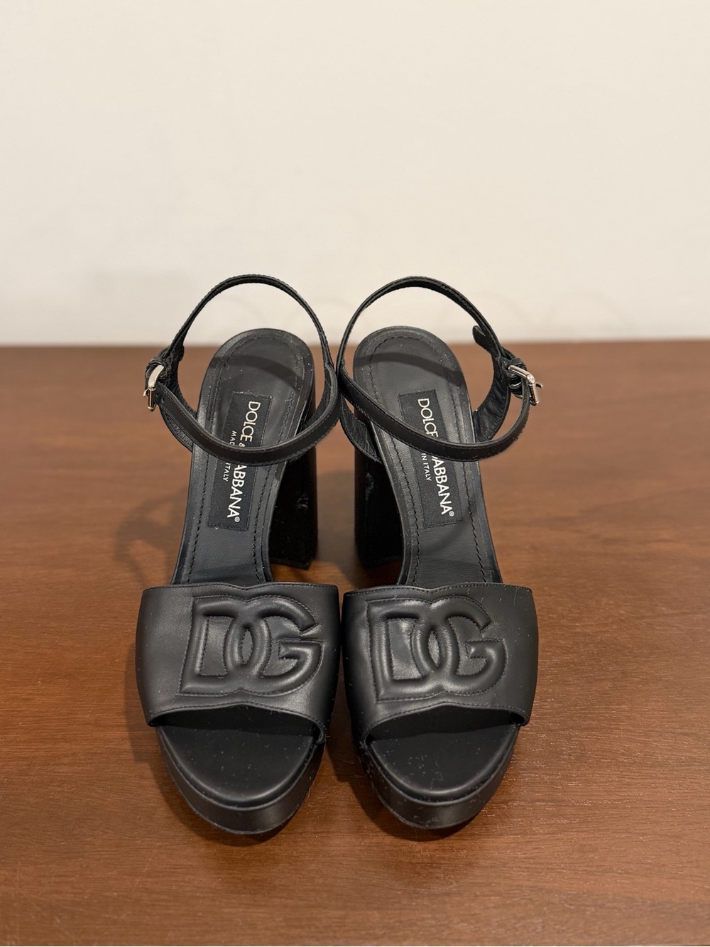 Dolce & Gabbana Keira DG Logo Patent Leather Platform Heels Sandals Shoes